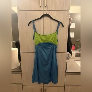 blue and green dress